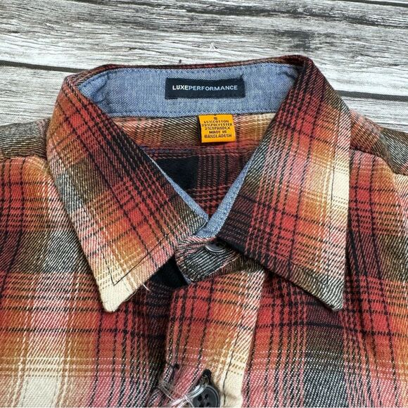 Taylor Vintage Men's Plaid Flannel Shirt S SM Small Black Red Orange Cream Ivory - Picture 3 of 12